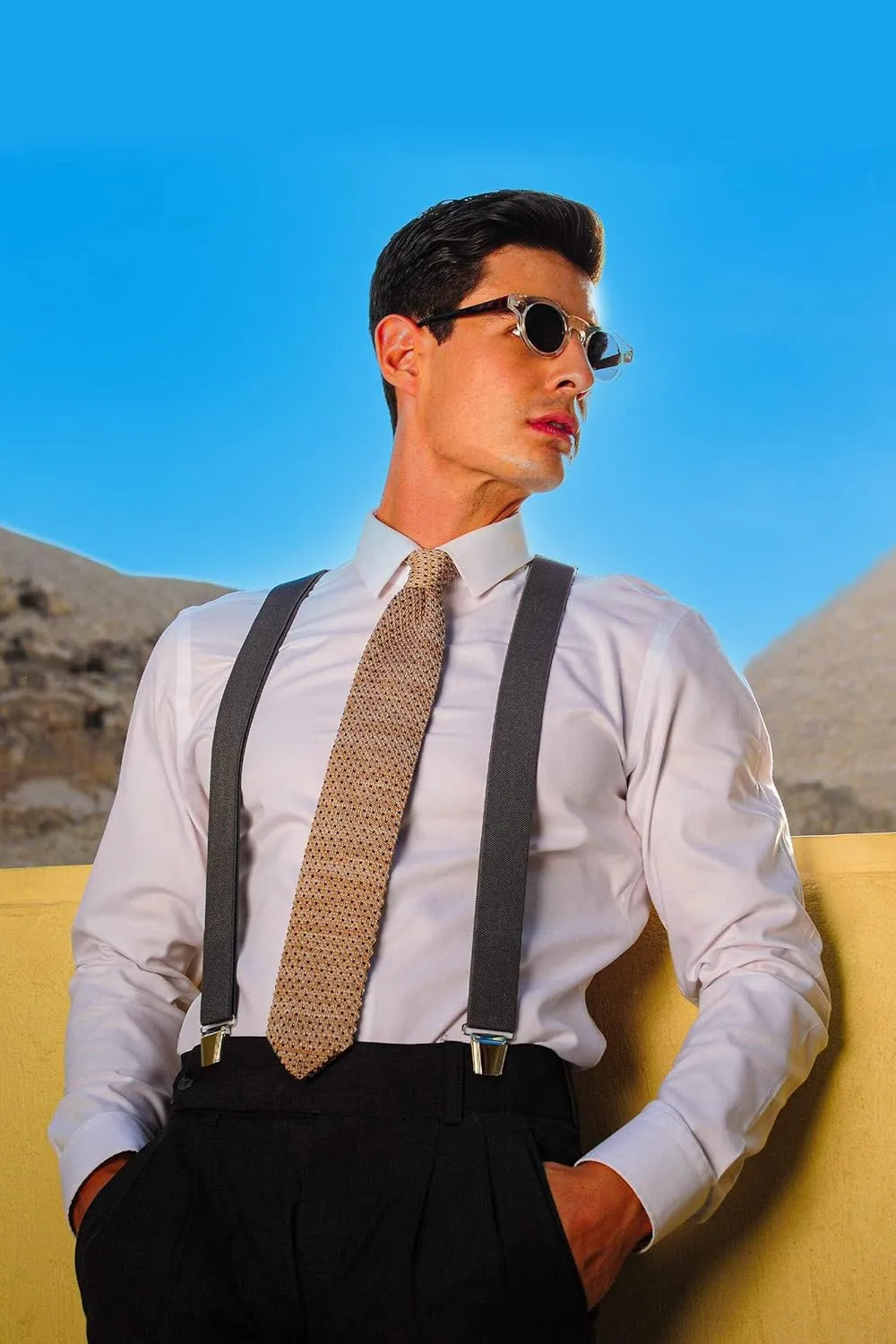 Suspender Braces - Classic Elastic Mens Dress Suspenders w/Adjustable Straps - Luxury Clip On Suspenders for Men