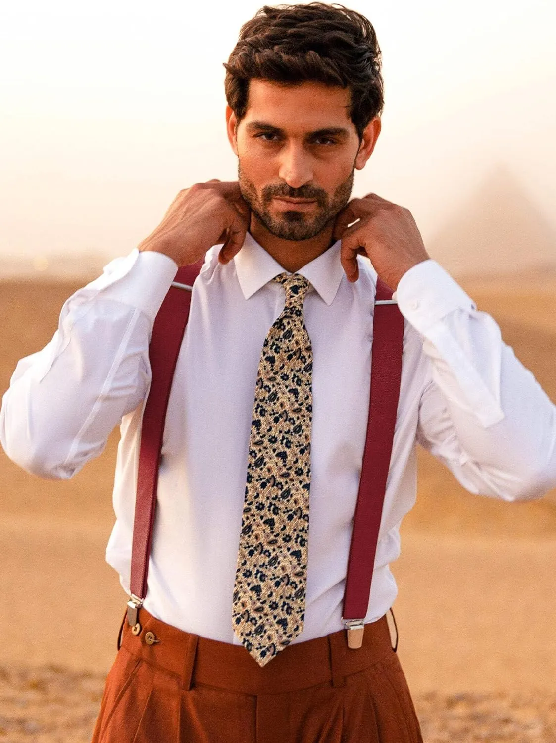 Suspender Braces - Classic Elastic Mens Dress Suspenders w/Adjustable Straps - Luxury Clip On Suspenders for Men