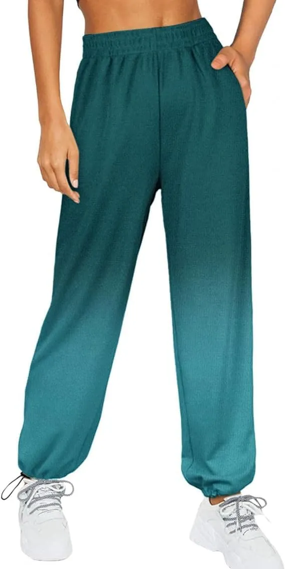 Sweatpants for Women High Waist Wide Leg Pants Color Block Joggers Pant Elastic Waist Baggy Trousers Lounge Joggers