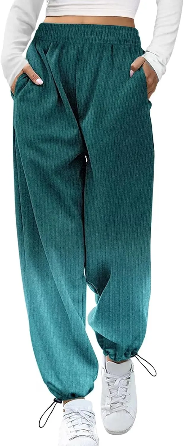 Sweatpants for Women High Waist Wide Leg Pants Color Block Joggers Pant Elastic Waist Baggy Trousers Lounge Joggers