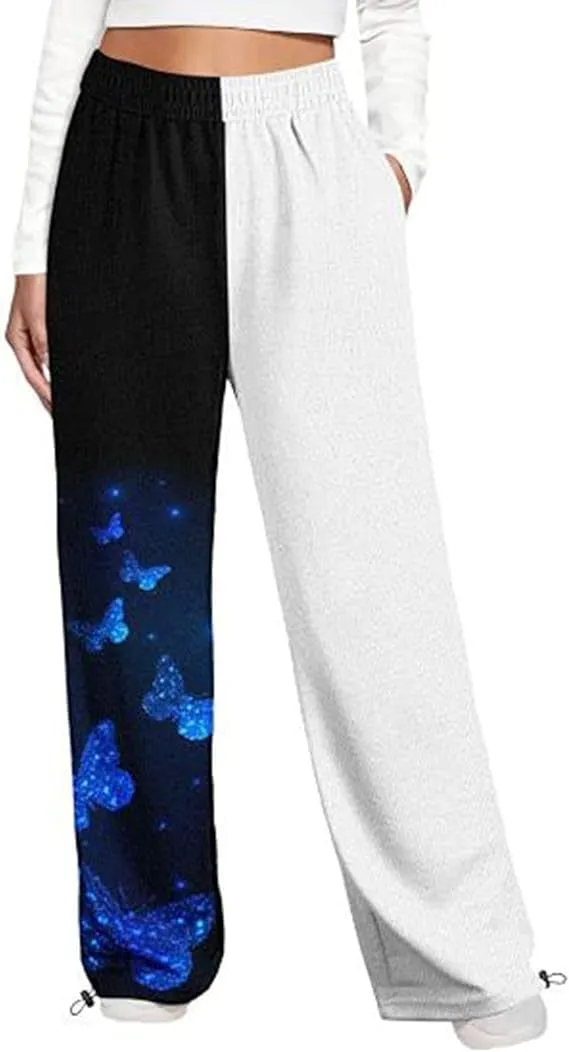 Sweatpants for Women High Waist Wide Leg Pants Color Block Joggers Pant Elastic Waist Baggy Trousers Lounge Joggers