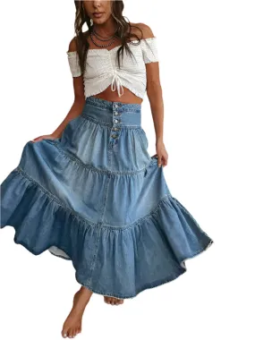 TEEK - Bohemian A-line Layered Cake Denim Skirt