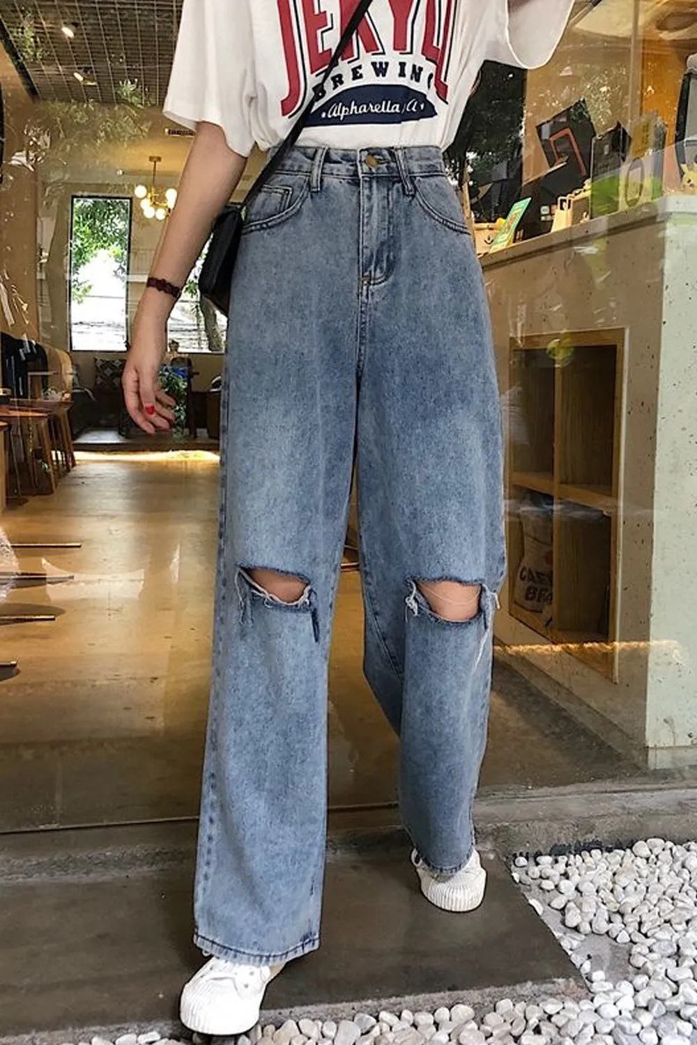 Vintage Knee Hole Ripped Jeans Pants