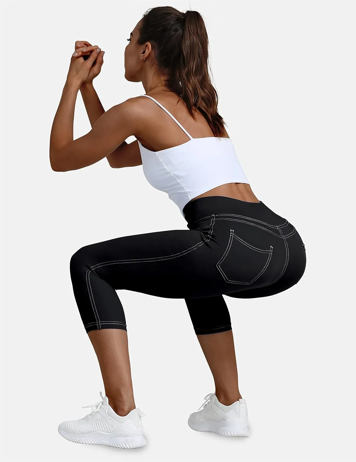 VOOVEEYA Jeggings for Women High Waist, Leggings with Pockets Tummy Control Plus Size Stretchy Jeans Leggings