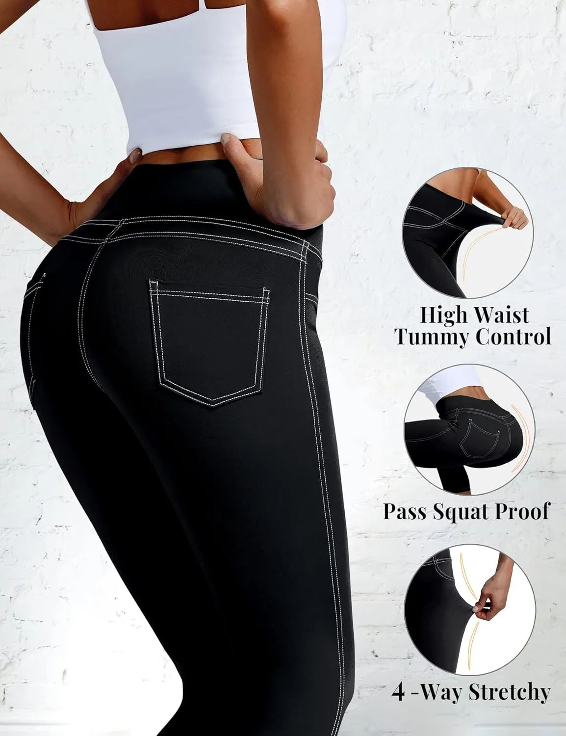 VOOVEEYA Jeggings for Women High Waist, Leggings with Pockets Tummy Control Plus Size Stretchy Jeans Leggings