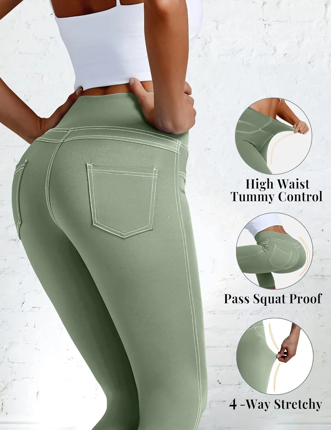 VOOVEEYA Jeggings for Women High Waist, Leggings with Pockets Tummy Control Plus Size Stretchy Jeans Leggings