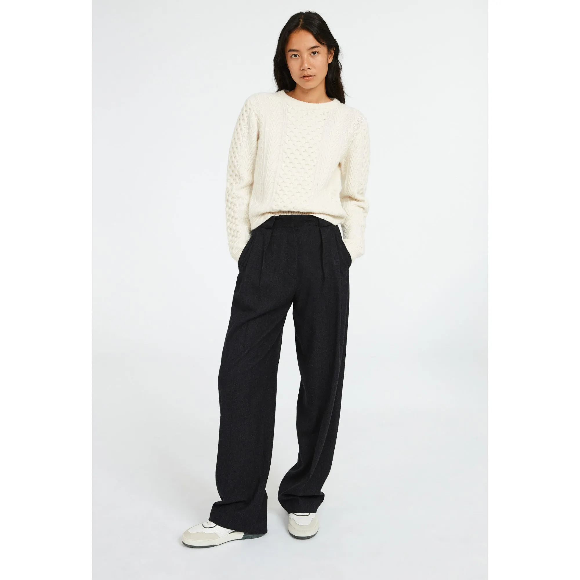 Women Wide Tailored Trousers - Navy