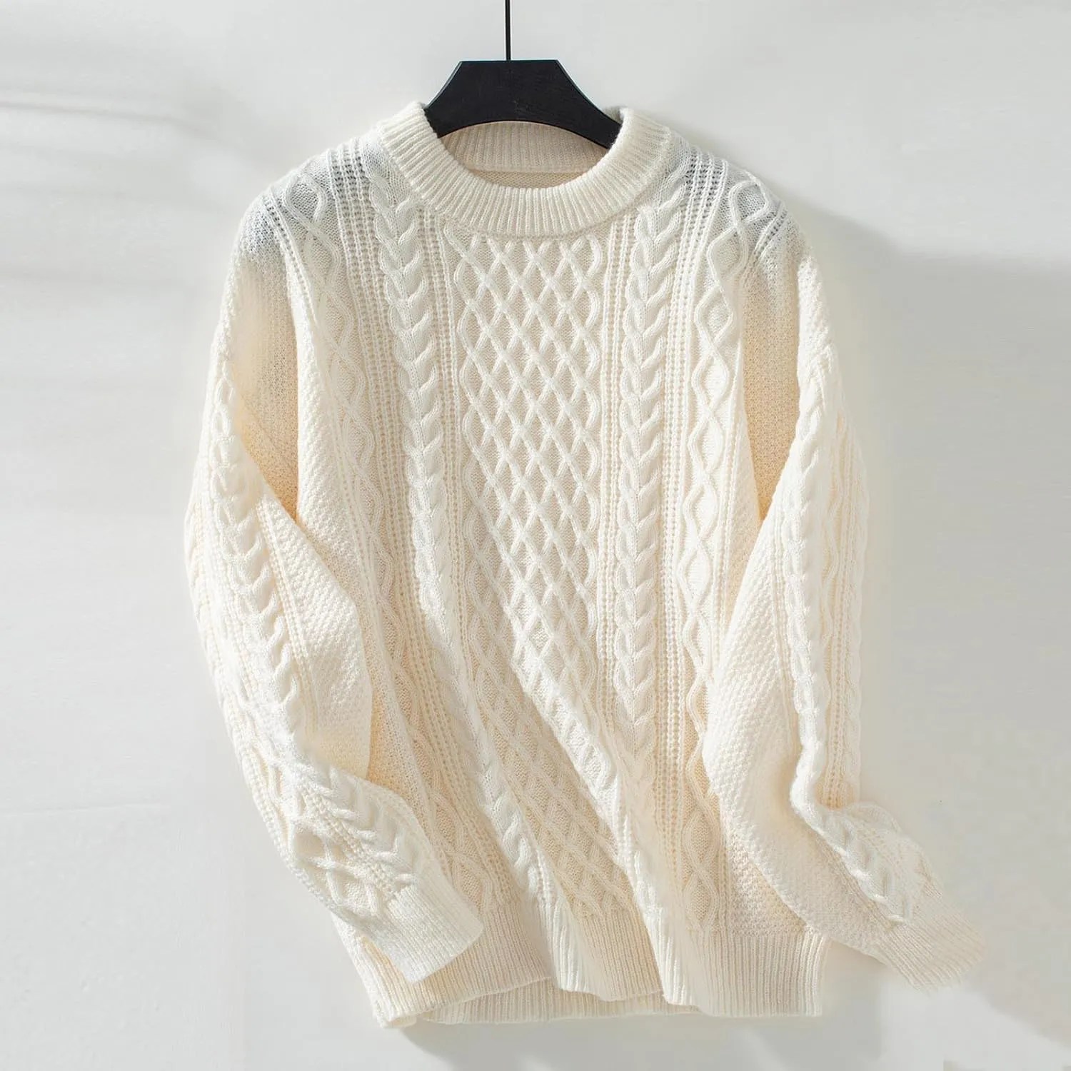 Womens Chunky Cable Knit Sweaters Fall Winter Crewneck Long Sleeve Pullover Sweater Loose Classic Fit Jumper Tops 2024