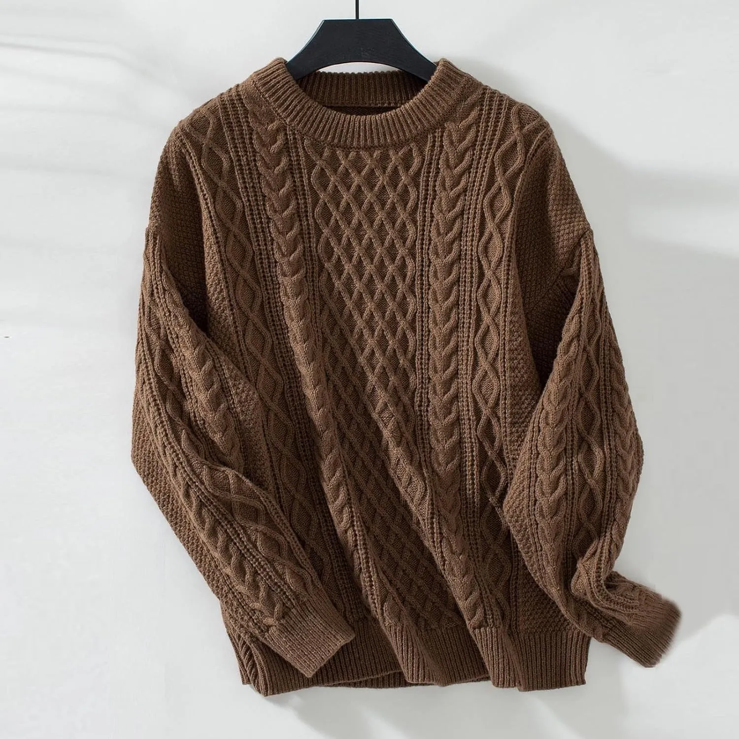 Womens Chunky Cable Knit Sweaters Fall Winter Crewneck Long Sleeve Pullover Sweater Loose Classic Fit Jumper Tops 2024
