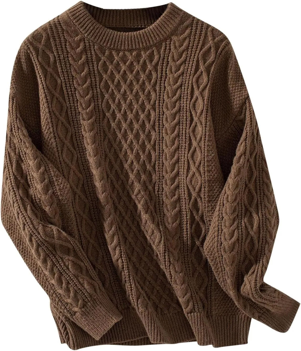 Womens Chunky Cable Knit Sweaters Fall Winter Crewneck Long Sleeve Pullover Sweater Loose Classic Fit Jumper Tops 2024