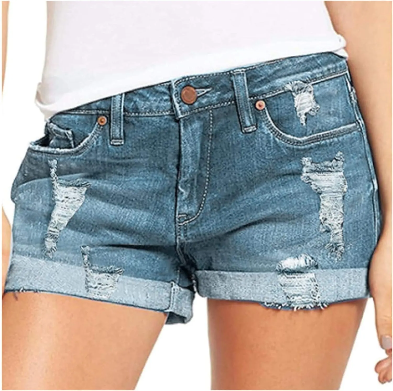 Womens Denim Shorts Ripped High Waisted Stretchy Distressed Jeans Shorts Summer Rolled Hem Short Jeans Clothes