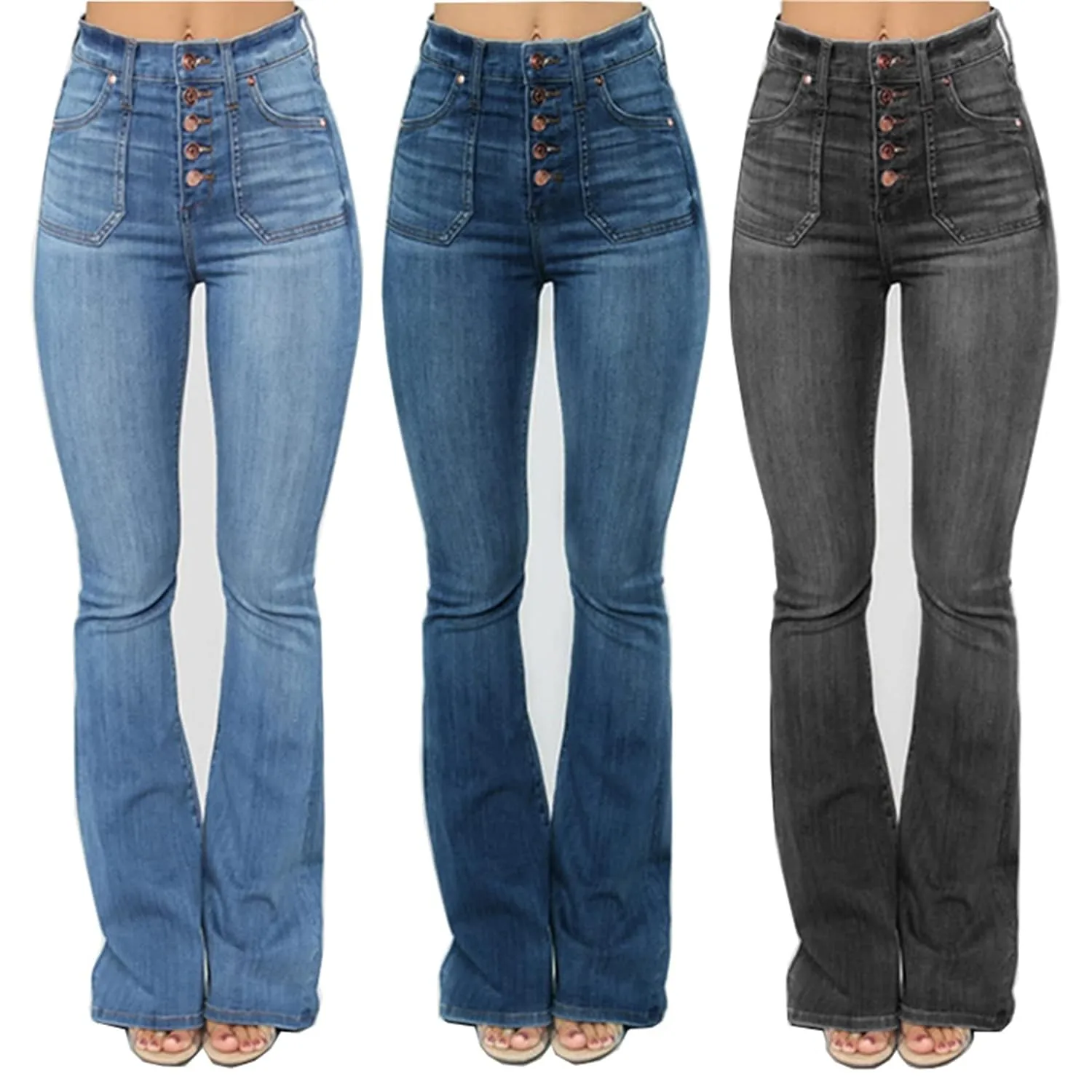 Women's High Rise Bell Bottom Jeans Classic Stretchy Boot Cut Butt Lift Denim Pant Washing Stretch Jean Trouser (Small,Black)