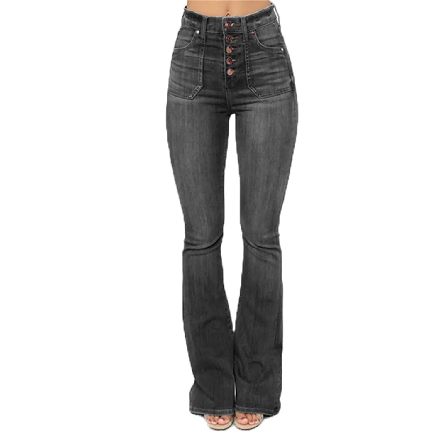 Women's High Rise Bell Bottom Jeans Classic Stretchy Boot Cut Butt Lift Denim Pant Washing Stretch Jean Trouser (Small,Black)