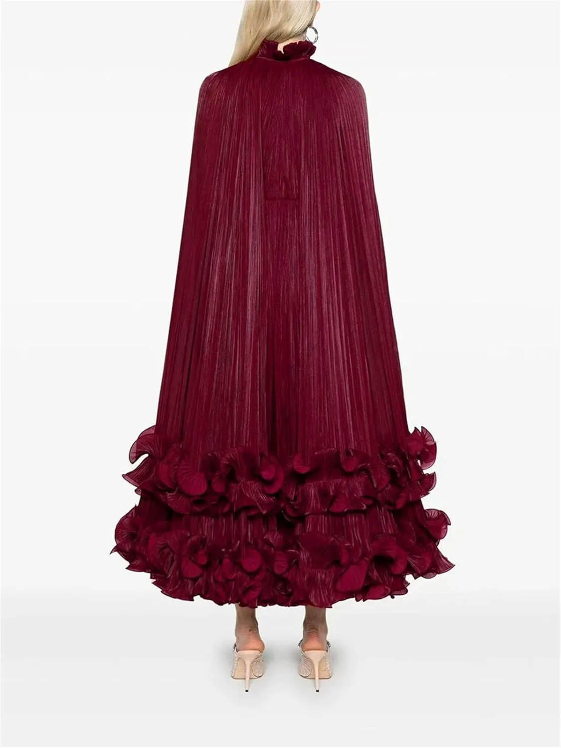 Women's Solid Color Elegant Splicing Ruffle Dress Lapel Long Sleeve High Waist Tie A-Line Skirt