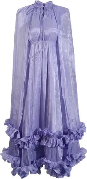 Women's Solid Color Elegant Splicing Ruffle Dress Lapel Long Sleeve High Waist Tie A-Line Skirt