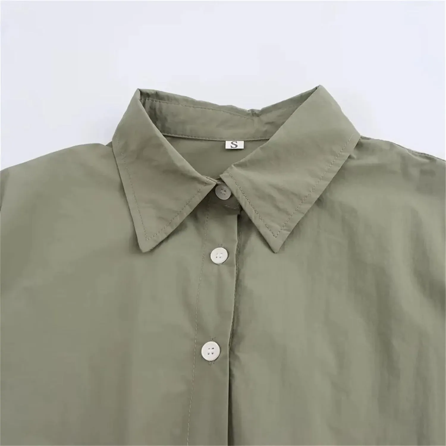 Women's Stand-Up Collar Long Sleeve Pleated Pocket Mid-Length Skirt Layered Hem Office Casual Skirt