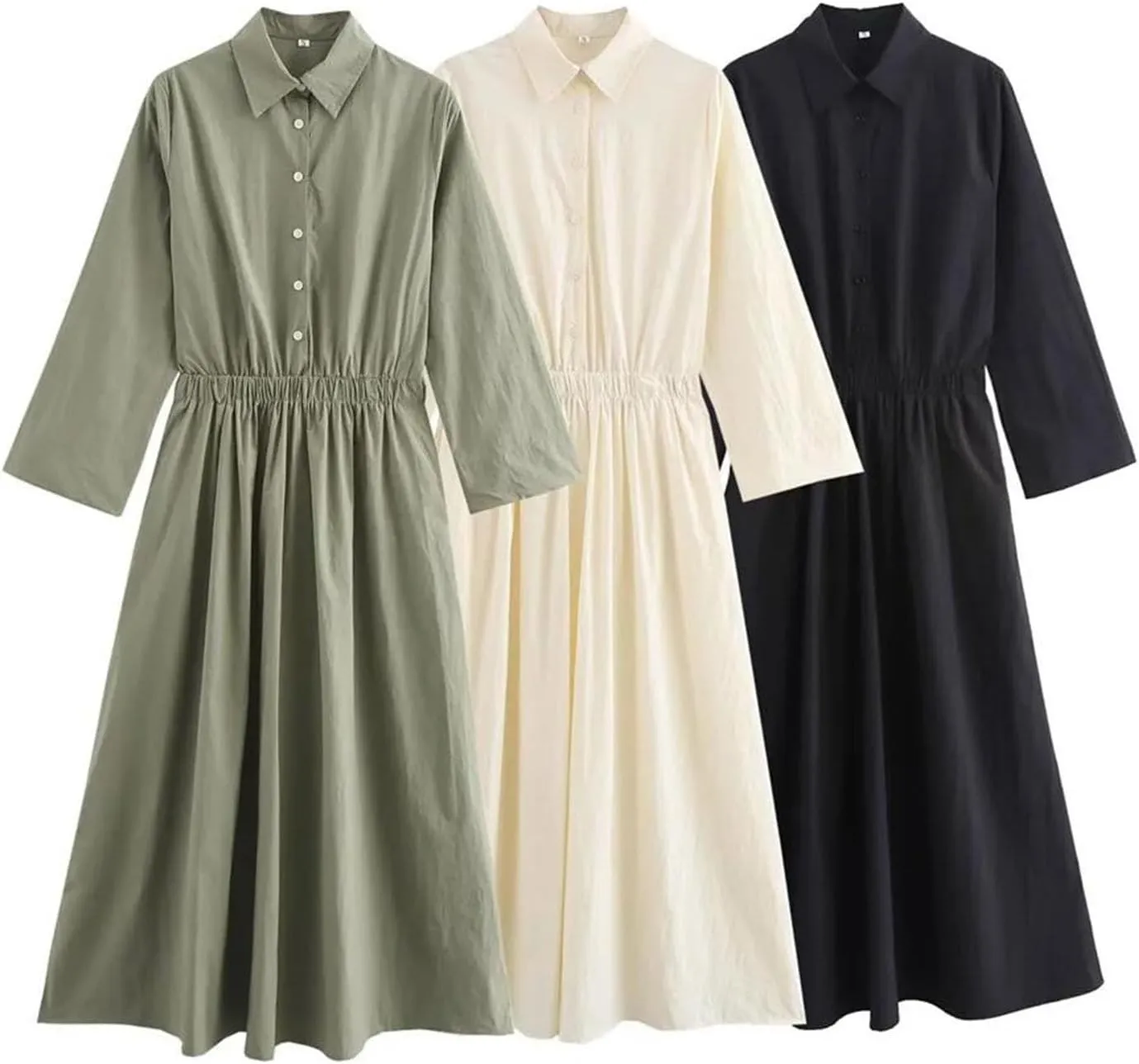 Women's Stand-Up Collar Long Sleeve Pleated Pocket Mid-Length Skirt Layered Hem Office Casual Skirt