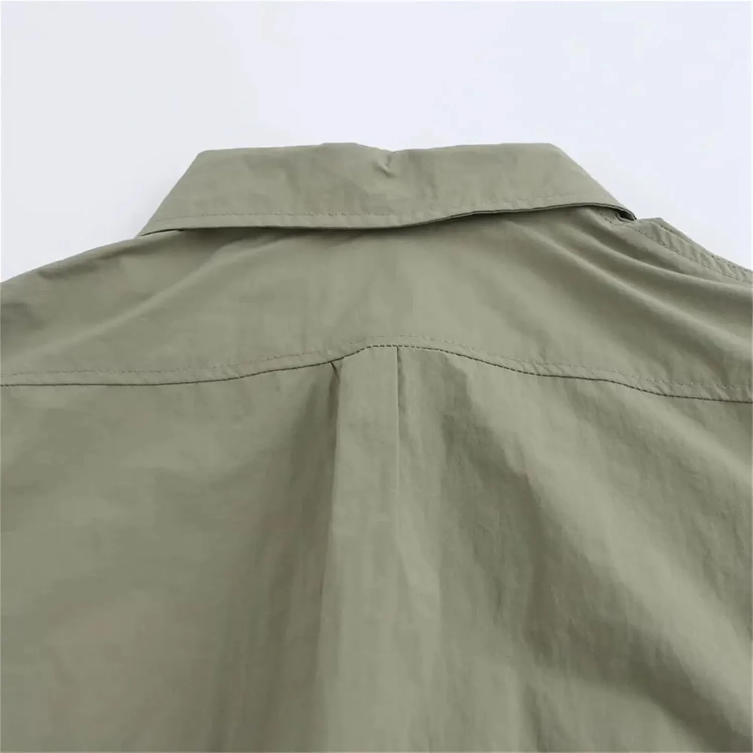 Women's Stand-Up Collar Long Sleeve Pleated Pocket Mid-Length Skirt Layered Hem Office Casual Skirt