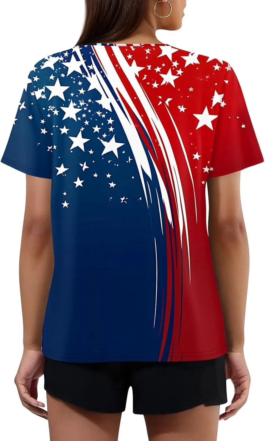 Womens Summer Tops Casual V Neck Star Print Short Sleeve Blouse Summer Fashion Loose Fit Shirts for Everyday Wear